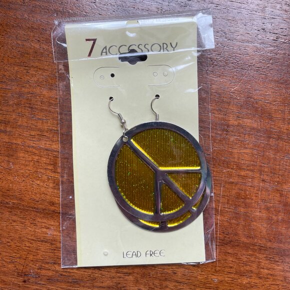 7 accessory Jewelry - Bundle 3/$12 7 Accessory Large Silver and Gold Tone Sparkle Peace Sign Earrings.